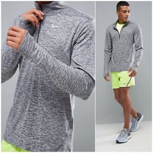 Nike Men’s Gray Long Sleeve Running Quarter Zip Top Shirt Thumbholes Large L